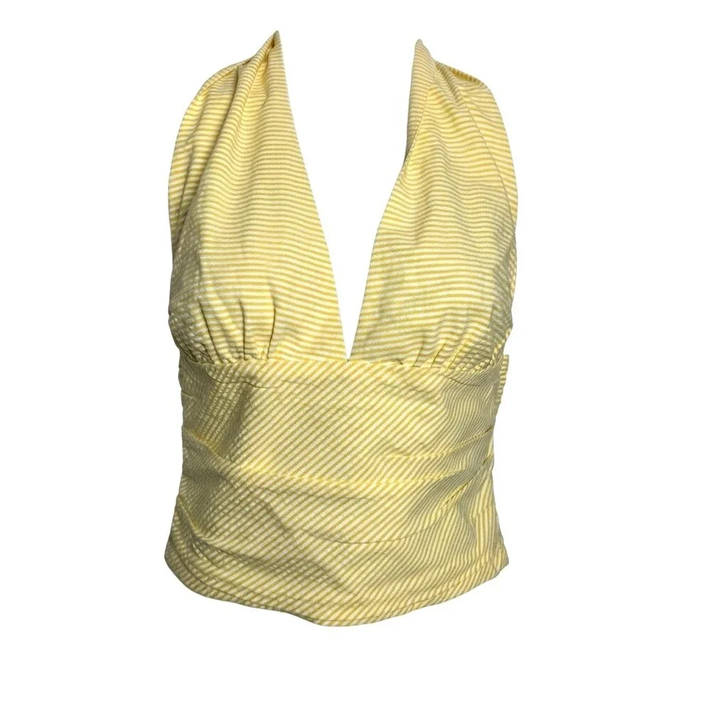 Bernadette Marilyn Striped Cotton Seersucker Halter Top Yellow Size 8 Medium 38 - Picture 3 of 9